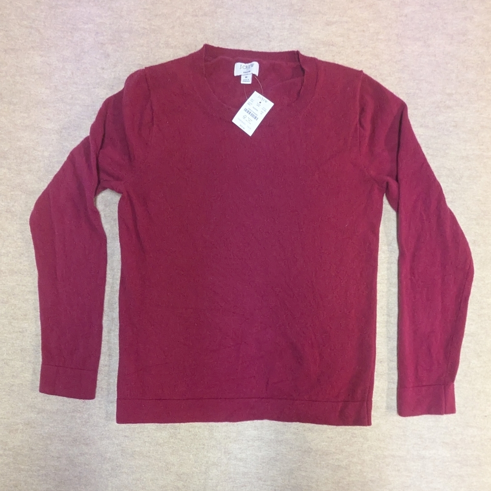 NWT J. Crew Burgundy Dark Berry Pink Cotton & Merino Wool Blend Teddie Sweater M
